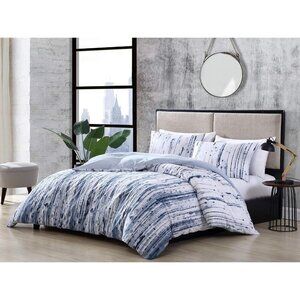 NWT City Scene Reversible Cotton Modern 3-Piece Duvet Set 80795966 Blue King
